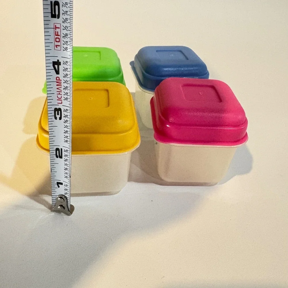 Vintage Mini Square Food Storage Containers Set of 4 Colorful Lids